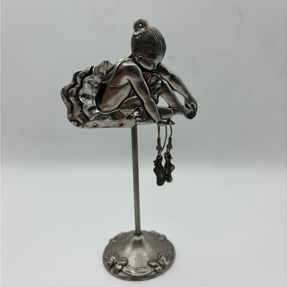 VTG 1990 Seagull Pewter Ballerina Earring Stand With Slipper Earrings.